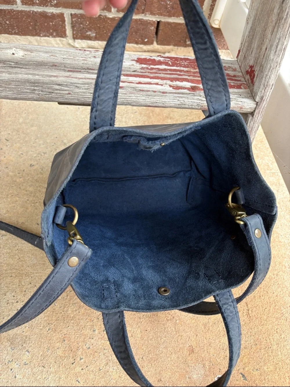 Portland Leather Goods Navy Leather Mini Crossbody Tote - Picture 3 of 6